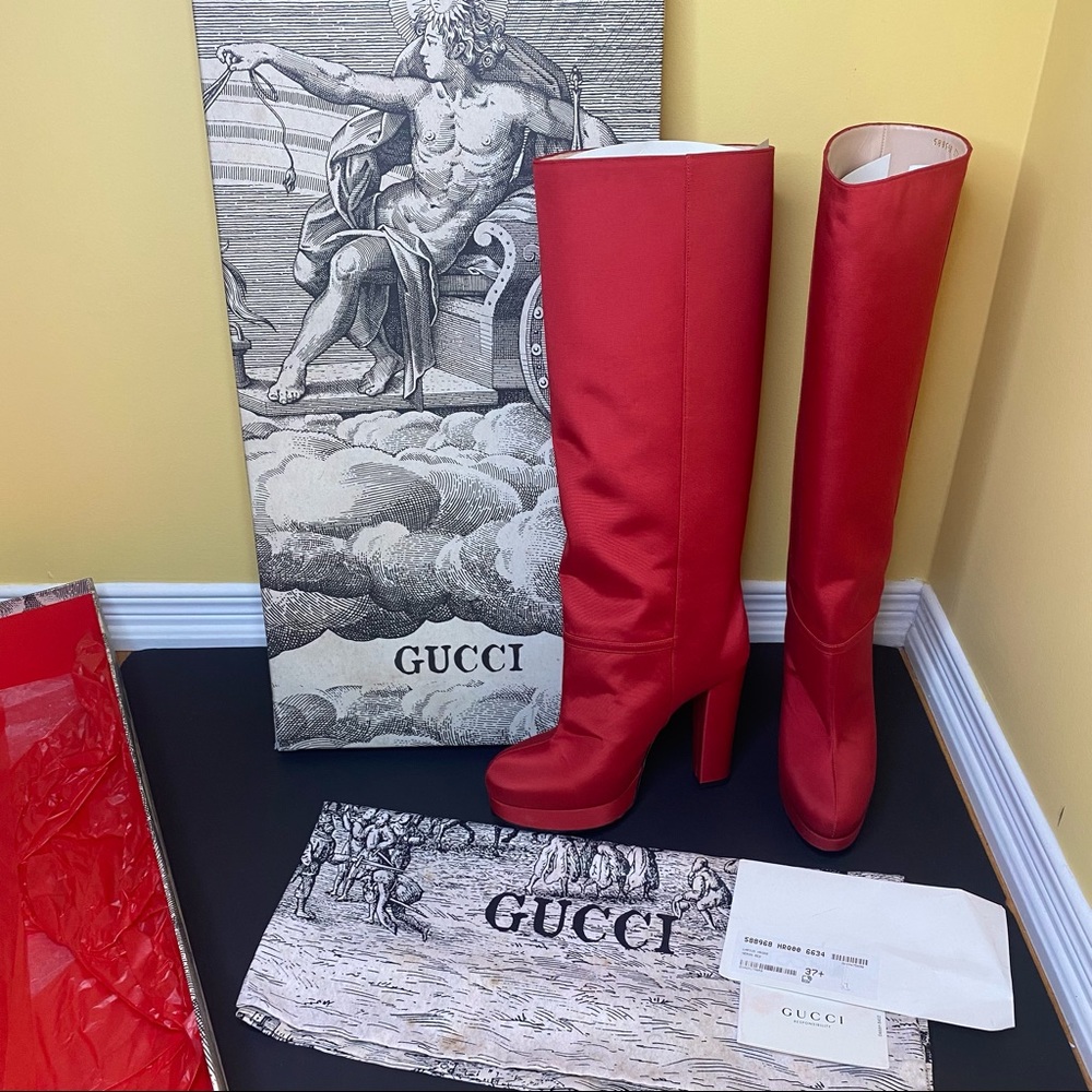 GUCCI LARIUS Red Heron High Knee Boots